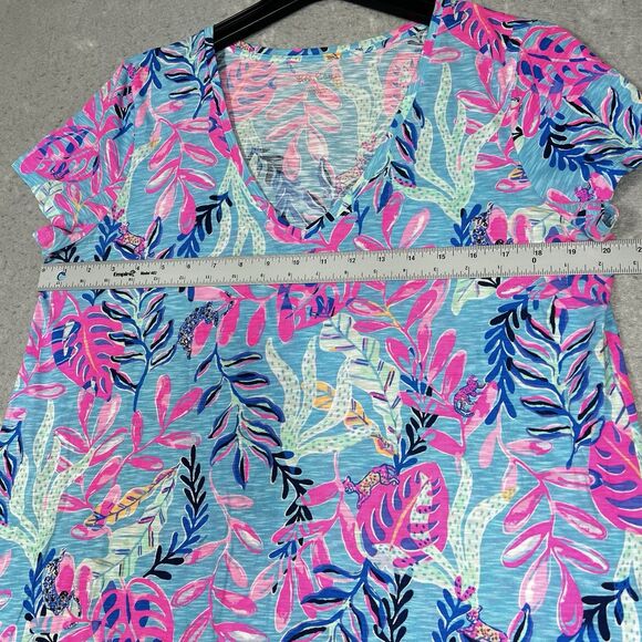 Lilly Pulitzer Etta V Neck T Shirt Top Sz L Multicolored You Have Been Spotted - Picture 6 of 12